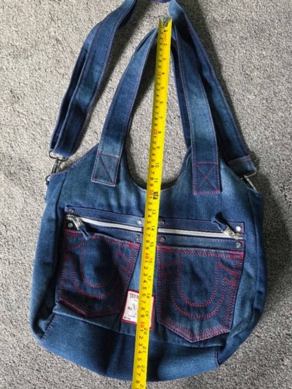 True Religion Denim Shoulder Bag with Pink Stitching - Picture 10 of 10